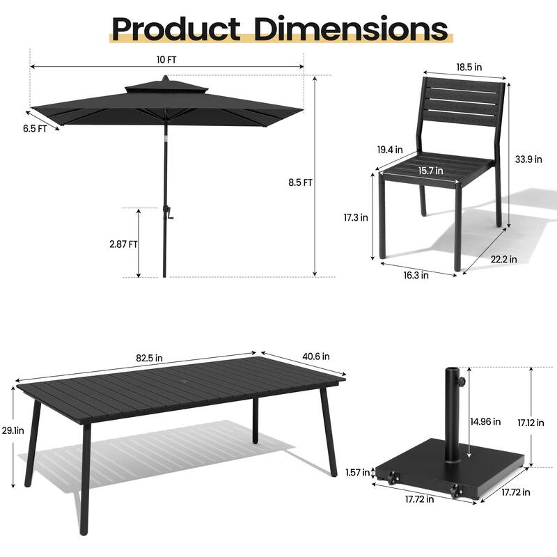 11PC Outdoor Patio Dining Set Aluminum Table with Stackable Chairs w/ Premium Market Umbrella Sets