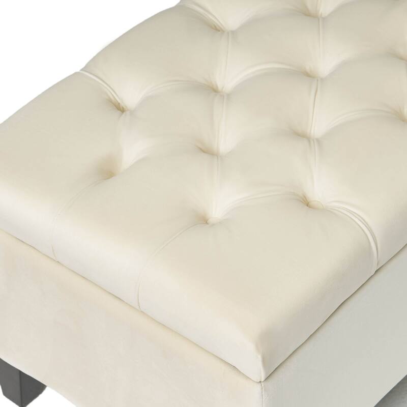 51" Button-Tufted Diamond Stitch Storage Ottoman with Pressure Hinges