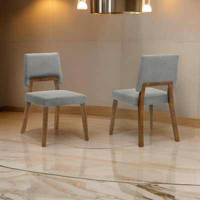 Yumi 23 Inch Dining Chair, Set of 2, Charcoal Gray Fabric, Walnut Brown