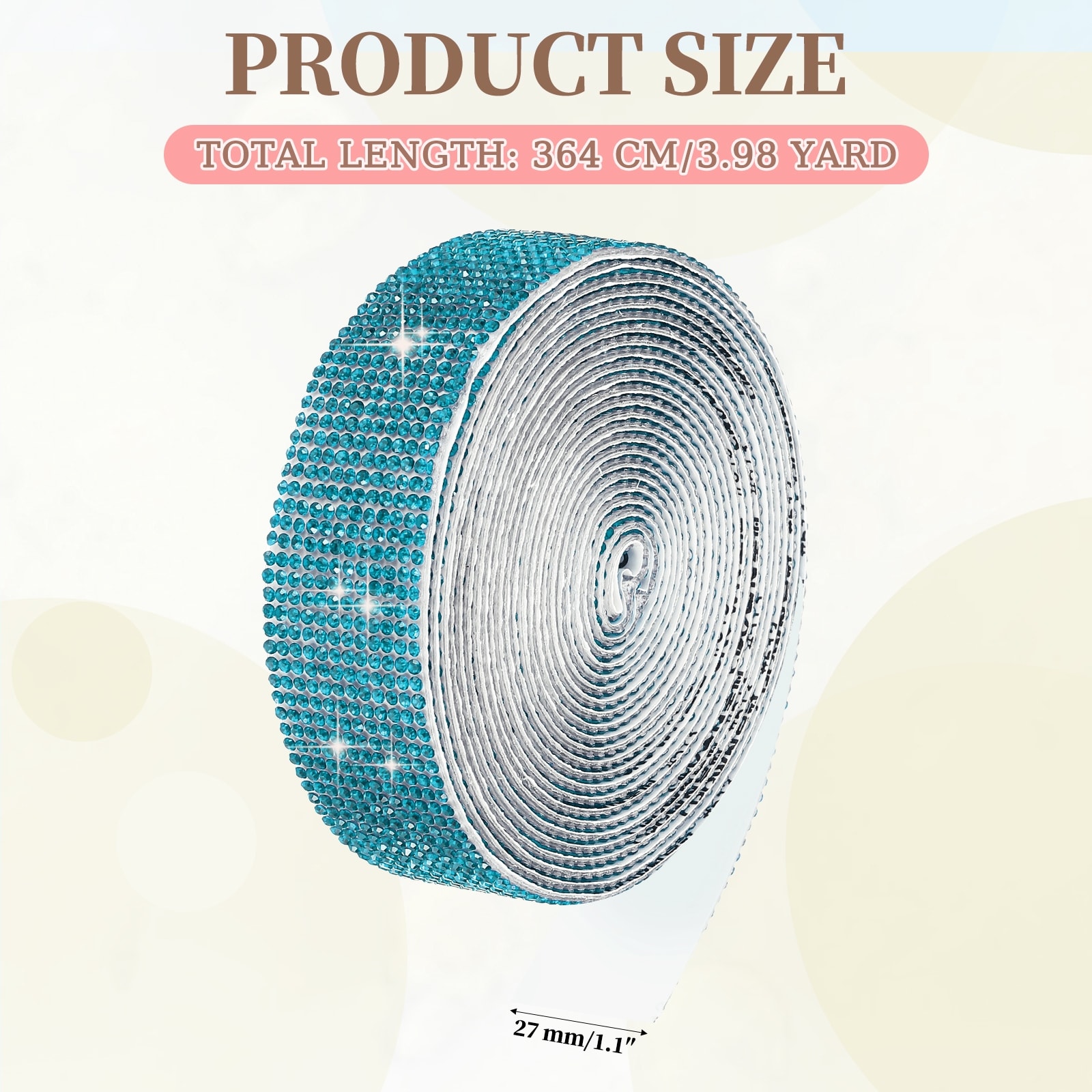 Self Adhesive Rhinestone Ribbon, Bling Diamond Crystal Strips Stickers for DIY Arts Party Car Phone Decoration - 1.1 Inch