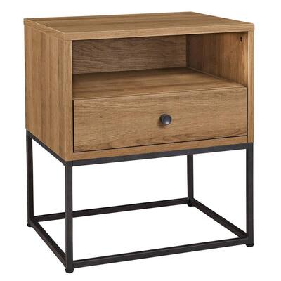 Brown/Black 1 Drawer 20.13 in. W Nightstand with Sturdy Hardware and Ample Storage