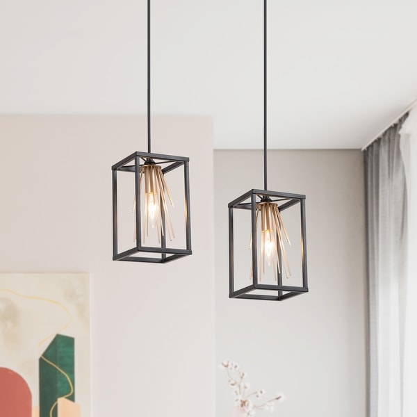 Modern Farmhouse Starburst Mini Pendant Black Gold Single Cage Kitchen Island Lighting L 5 W 5 H 8.5 Black Gold
