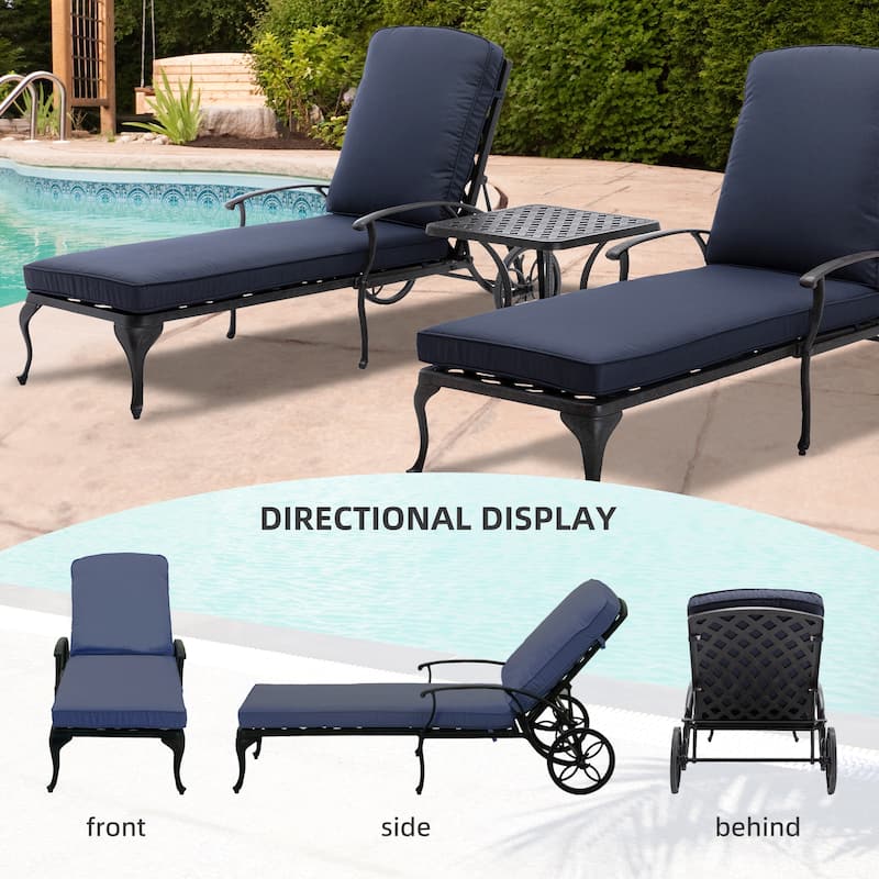 HOMEFUN Aluminum pool edge recliner with wheels that can tilt set of 3
