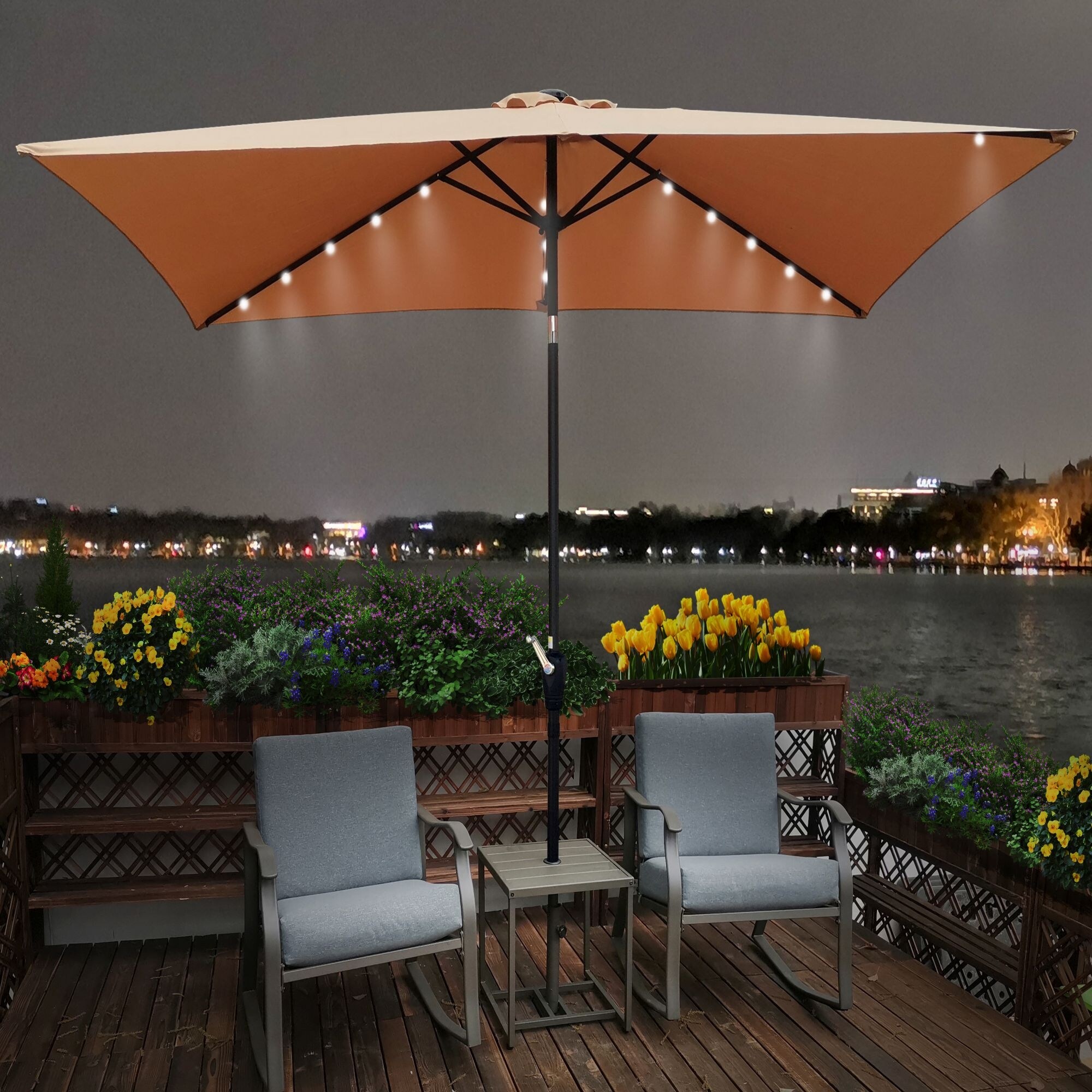 Clihome 10 x 6.5t Rectangular Patio Umbrella Solar LED Lighted - Bed Bath u0026  Beyond - 33362113
