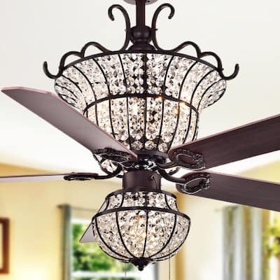 Charla 4-light Crystal 5-blade 52-inch Chandelier Ceiling Fan (Optional Remote & 2 Color Option Blades)