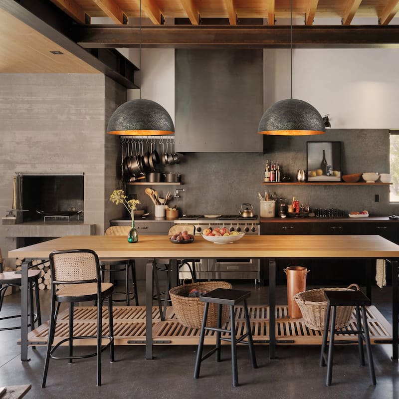 1-Light Modern Vintage Black Gold Leaf Dome Kitchen Island Pendant Lights - 19.6 in. W x 11.8 in. H