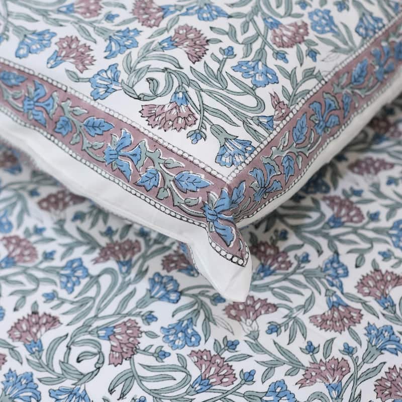 Fabdivine Cotton Hand Block Floral Flat Sheet Bed Room Home Décor Accent Gift