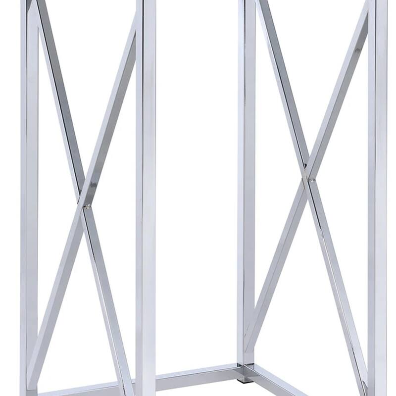 13.25 in. Silver and White Square Metal End Table, Sturdy Build End Side Table for Living Rooms