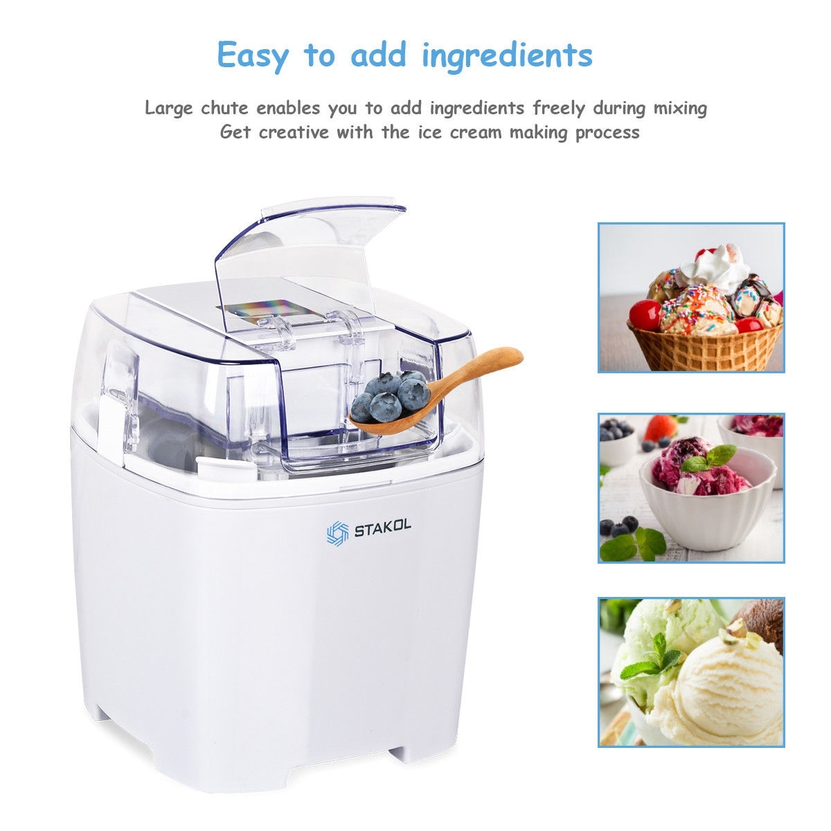 STAKOL 1.6 Quart Automatic Ice Cream Maker Freezer Bowl Dessert Machine Macarons Color