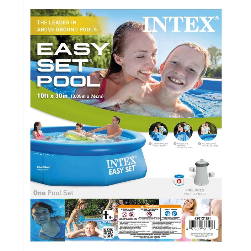 Intex 10ft x 30in Easy Set Inflatable Round Plastic Family Swimming Pool & Pump - 27