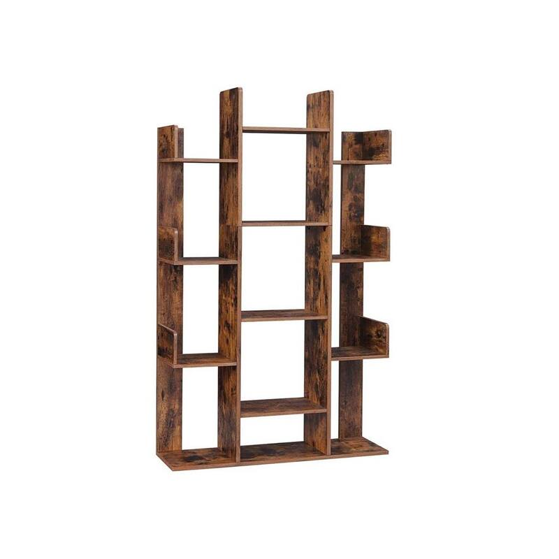 Bookshelf, Tree-Shaped Bookcase with 13 Storage Shelves, Rounded Corners - 33.9"L x 9.8"W x 55.1"H (86 x 25 x 140 cm) - Rustic Brown