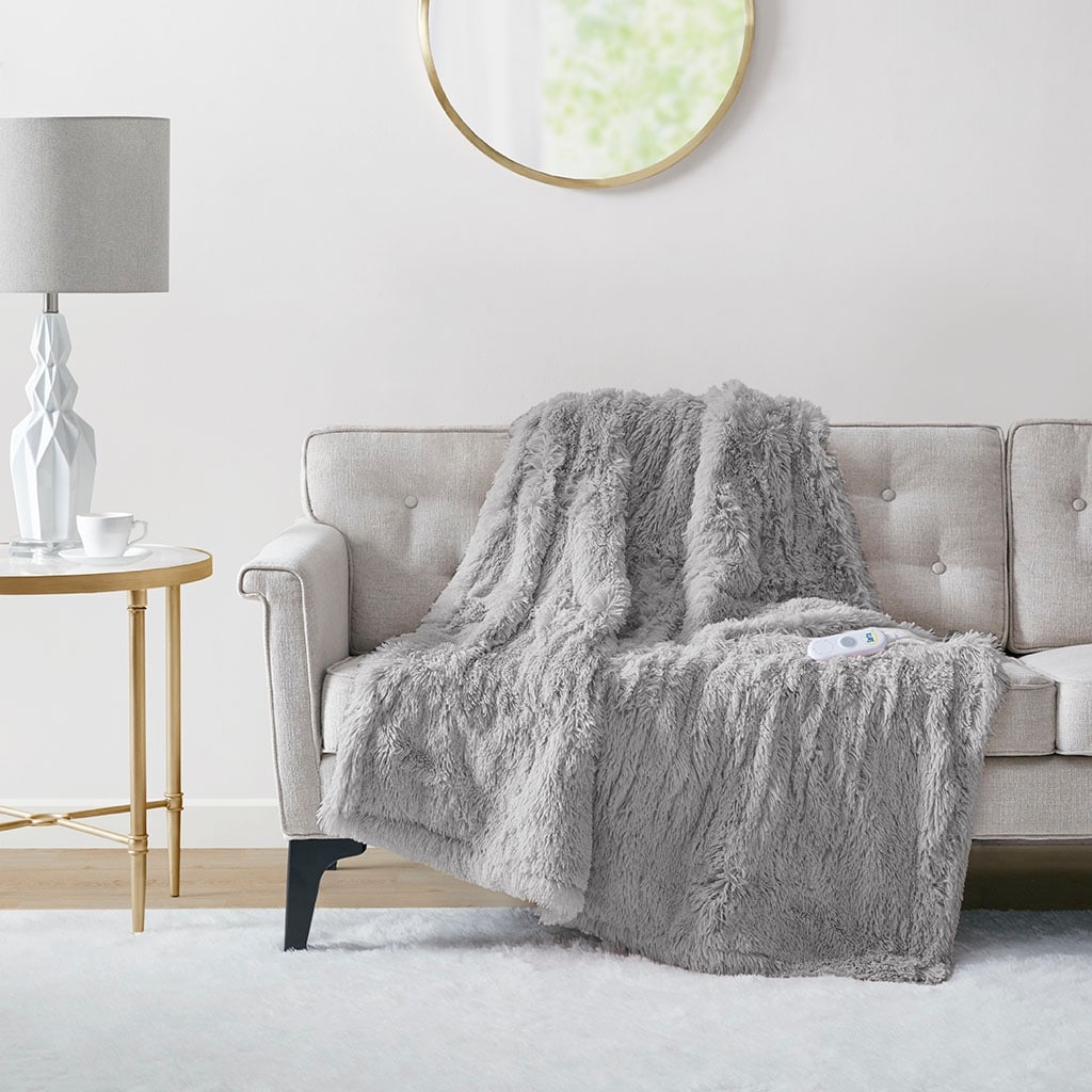 Malea Heated Shaggy Faux Fur Heated Throw by Serta - On Sale - Bed