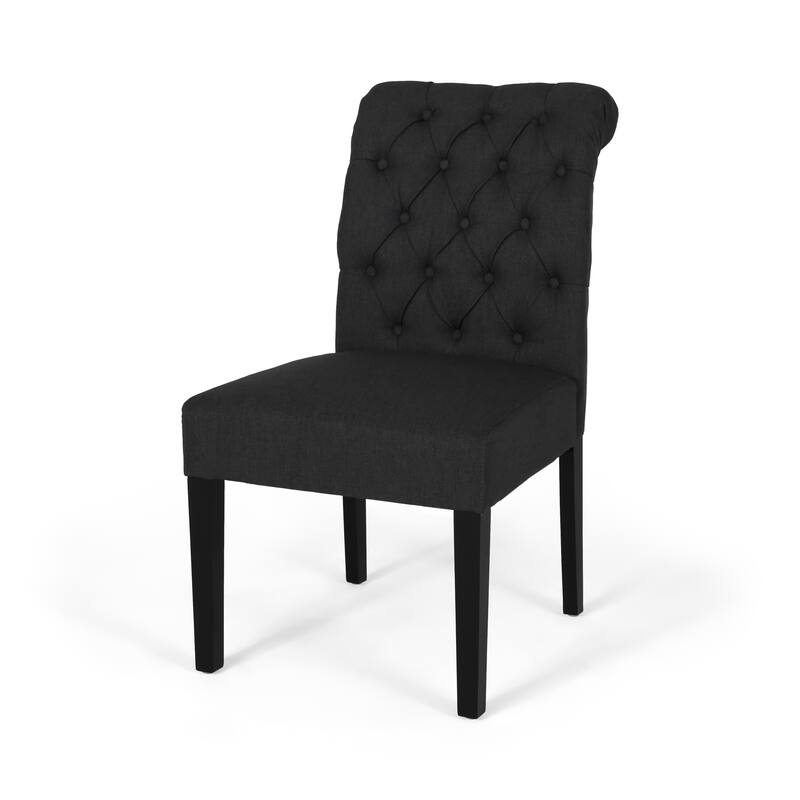 Set of 2 Dining Chairs, Soft Tufted Accent Chairs Kitchen Side Chairs, PU Leather Upholstered Dining Room Chair with Wooden Legs