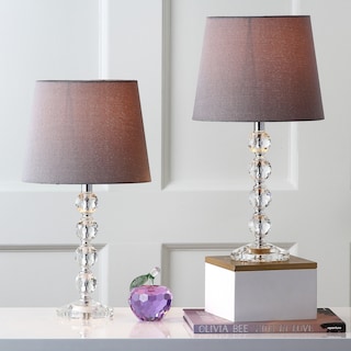 SAFAVIEH Lighting 16-inch Nola Grey Shade Stacked Crystal Ball Table Lamp (Set of 2) - 9"W x 9"D x 16"H