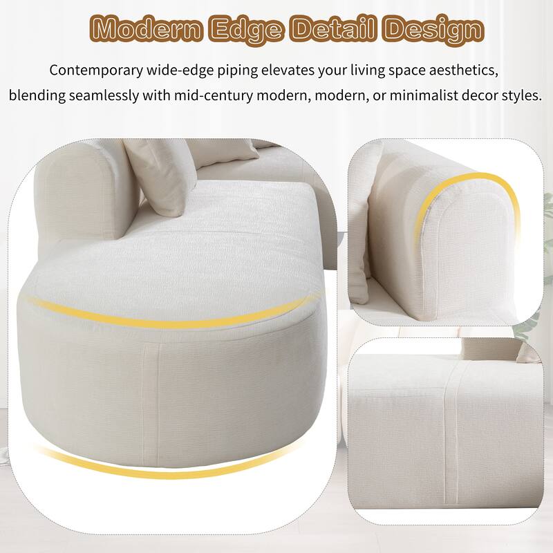 Curved Sectional Sofa with L-Shaped Chaise Lounge, Chenille Upholstered Cloud Sofa, 4 Seater Floor Sofa with 4 Pillows