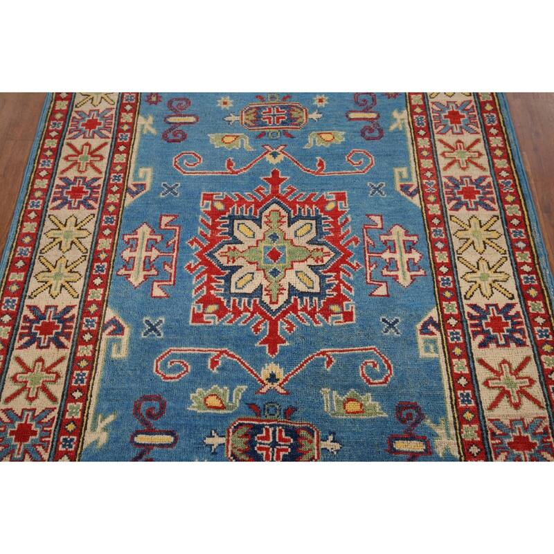 Blue Kazak Pakistan Accent Rug Hand-Knotted Wool Carpet - 3'5" x 4'10"