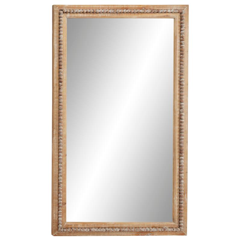 Contemporary Wood Distressed Wall Mirror with Beaded Detailing - Brown or White