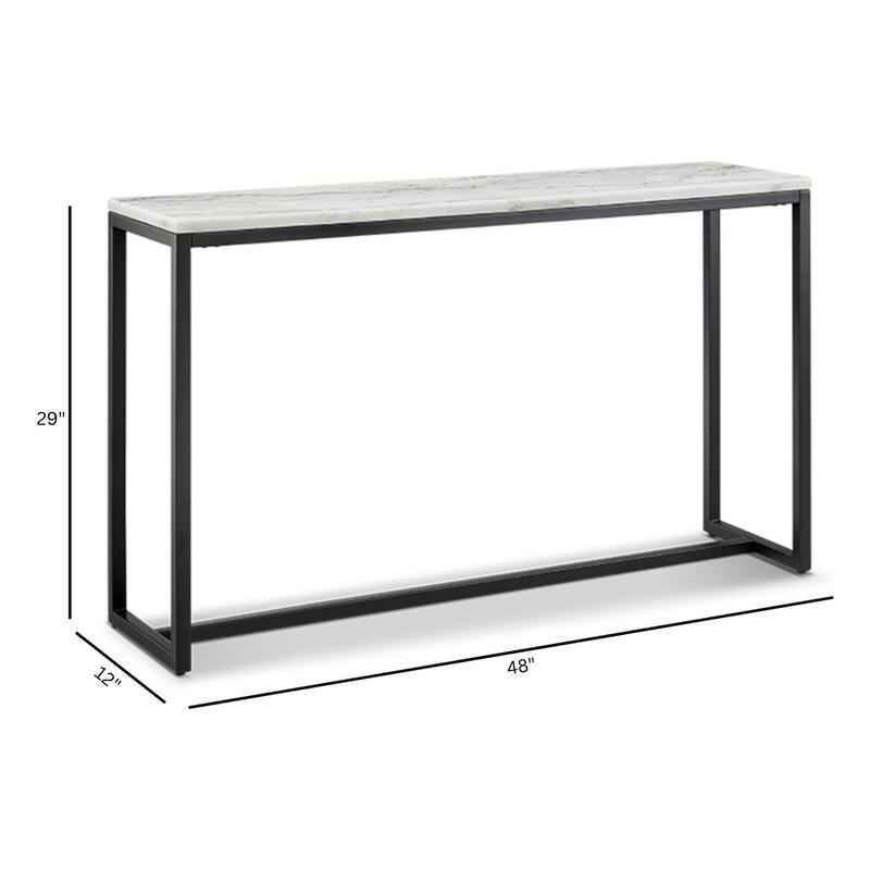 Magnussen Home Torin White Marble and Matte Black Rectangular Sofa Table - 48''W x 12''D x 29''H
