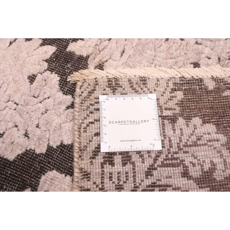 ECARPETGALLERY Hand-knotted Heritage Beige, Dark Brown Silk, Wool Rug - 7'6 x 9'7