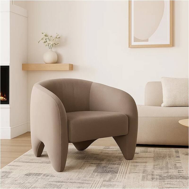 Kiol Accent Chair, Winter Mink Gray Performance Velvet, Sloping Arms