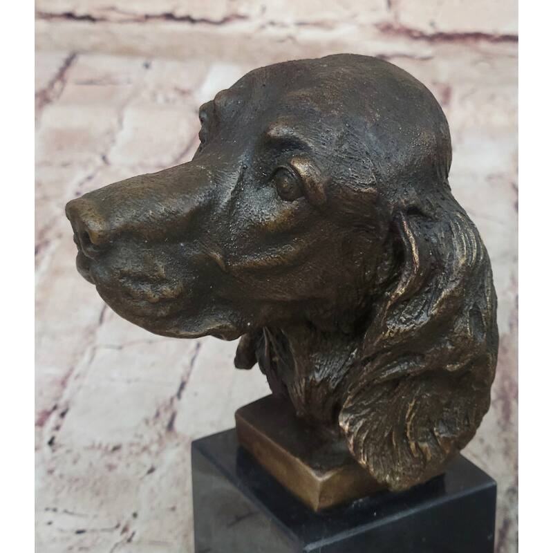 Bronze Sculpture Bust er Spaniel Imitative Dog Pet Animal Marble Base Figure Figurine