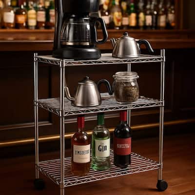 Rolling Storage Cart with Wheels, Rack, Handle for Laundry, Garage, Bathroom, Bar, Kitchen - N/A