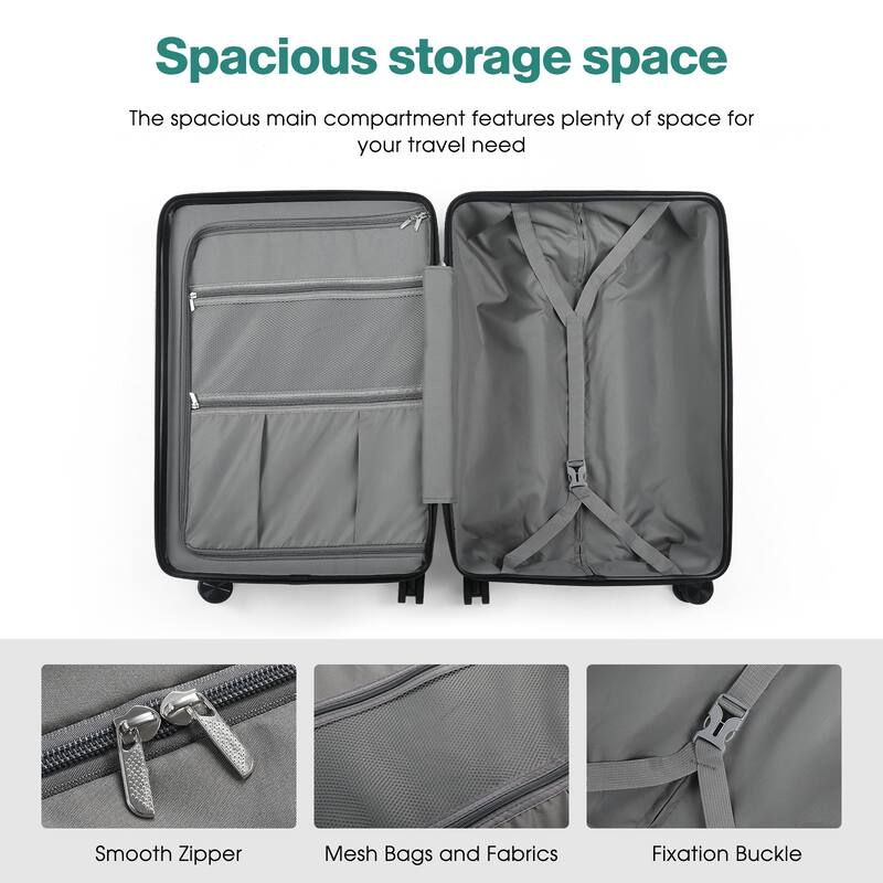 3-Piece ABS & PC Luggage Set Hardside Checked Spinner Lightweight Suitcase Carry,20in/24in/28in