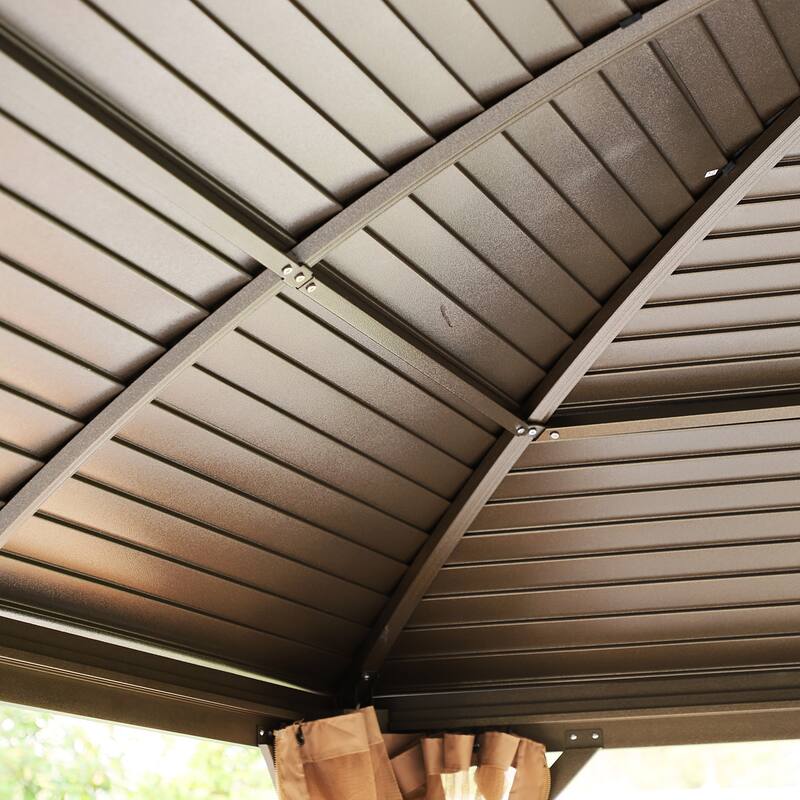 Outsunny 10x13 Hardtop Gazebo, Permanent Metal Roof Gazebo Canopy Arc with Aluminum Frame