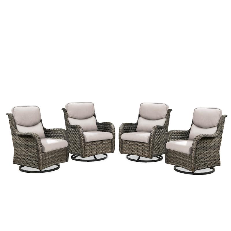 4 Pieces Outdoor Gliders Swivel Chairs Set with 5-Inch Thick Cushions
