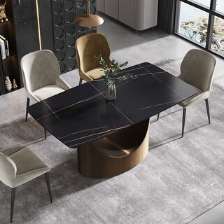 71" Rectangular Dining Table with Sintered Stone Top and Gold Carbon ...