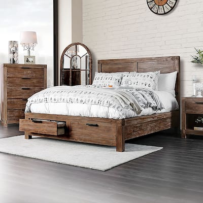 Furniture of America Werr Rustic Wood 2-Drawer Storage Bed with USB Headboard