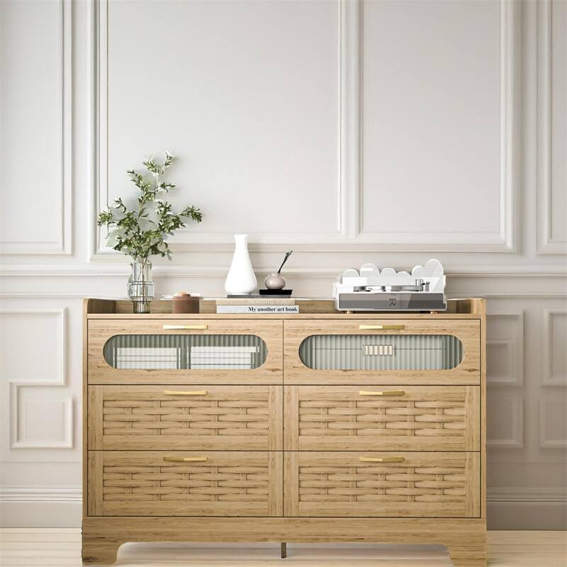 Wood 6 Drawer Dresser,Large Double Dresser with Wide Drawers