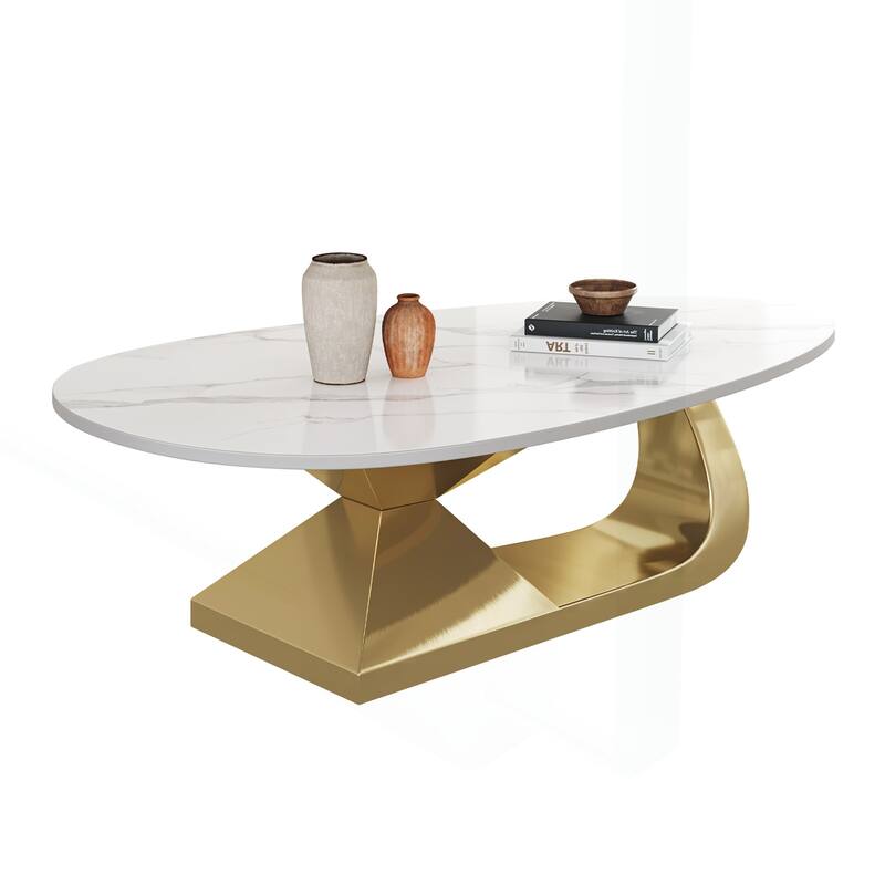 Durable Sintered Stone Coffee Table with Stylish Stainless Steel Base