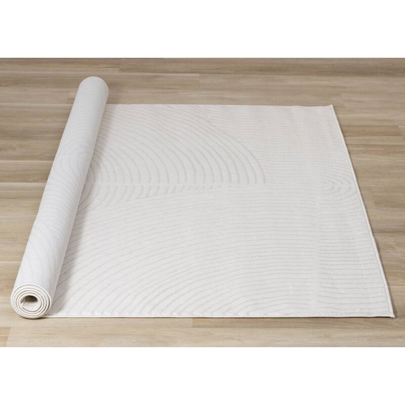 Neutral Swirls Modern Rug in Light Cream