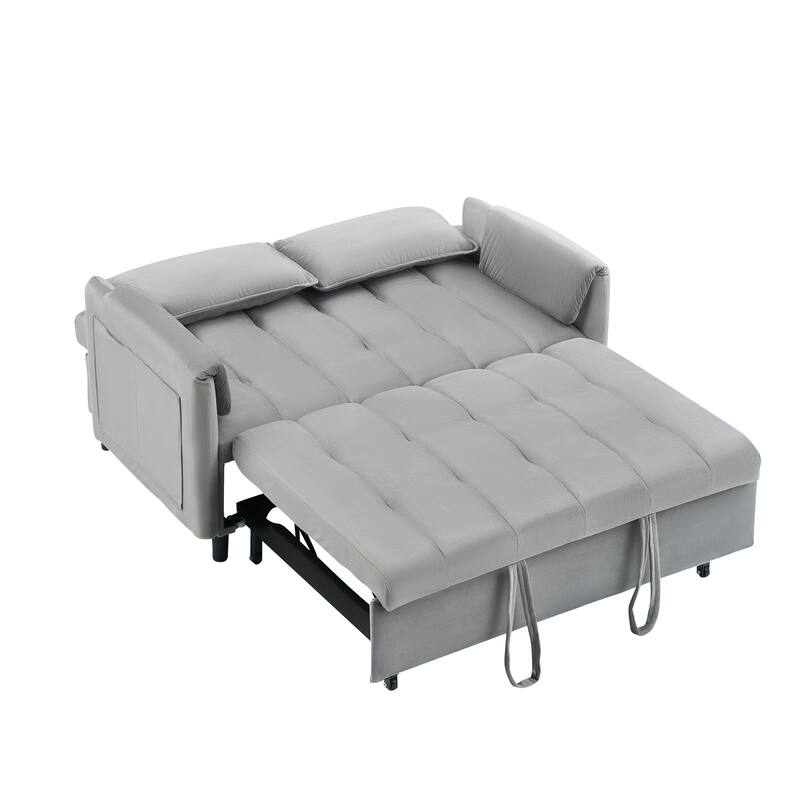 52" Gray Flannelette 3-in-1 Convertible Sofa Bed, Ideal for Small Spaces