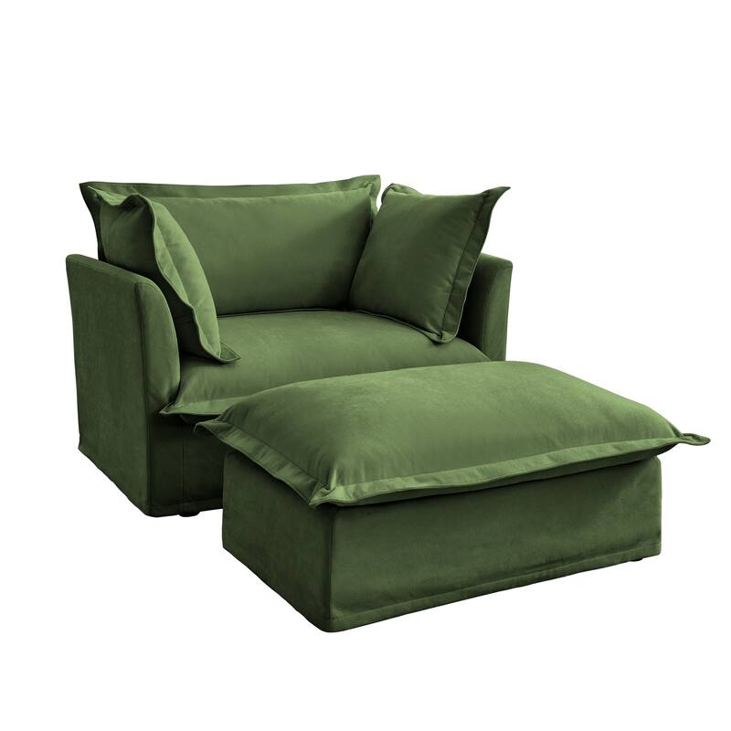Modern Upholstered Single Sofa Chair with Ottoman, Pillows Oversized Armchair Accent Chair, Deep Seat Reading Chair fo Apartment