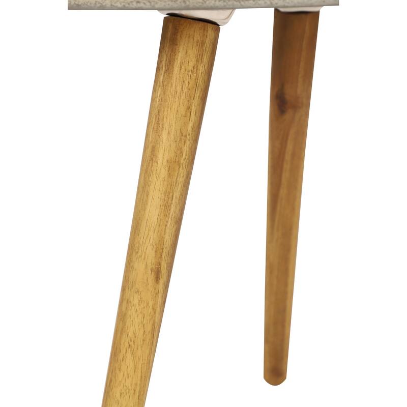 Gray Concrete Inspired Oval End Table Outdoor Accent Table with Brown Tapered Wood Legs