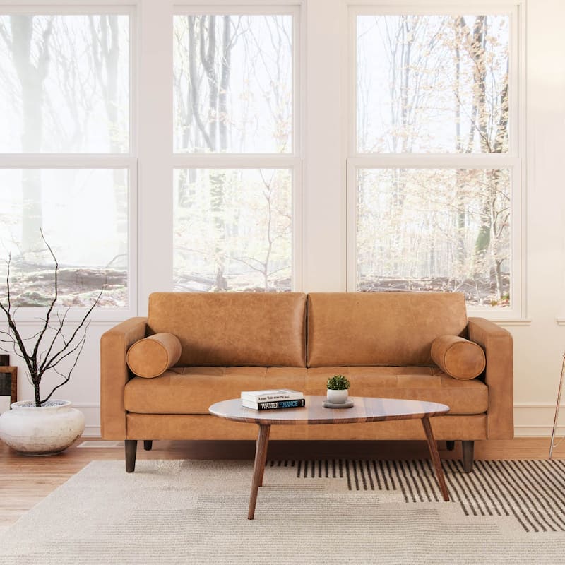 Poly & Bark Napa 72" Apartment Sofa - Full Grain Genuine Italian Leather