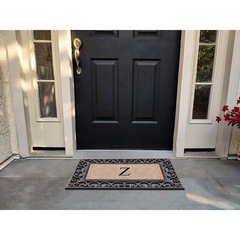 A1HC Natural Coir and Rubber Classic Paisley Border Bronze Monogrammed Doormat