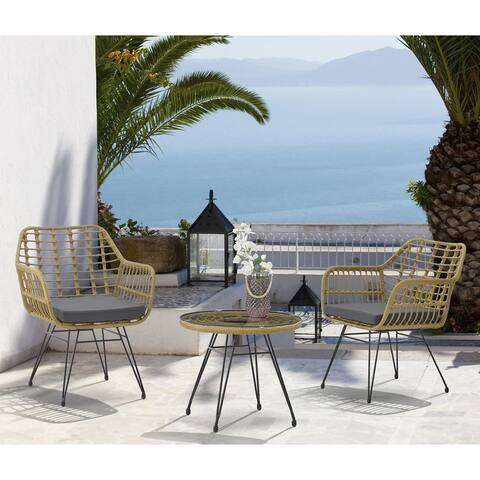 Wicker Patio Chairs Set, Indoor/Outdoor Chairs (Set of 3)