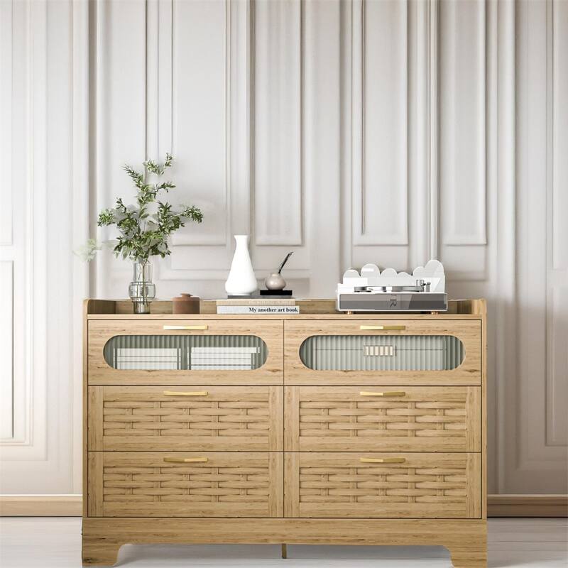 Wood 6 Drawer Dresser,Large Double Dresser with Wide Drawers - Wood