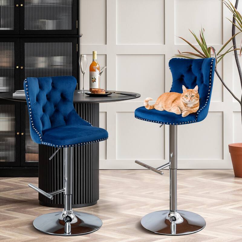 Velvet Adjustable Swivel Counter Height Barstools Set of 6