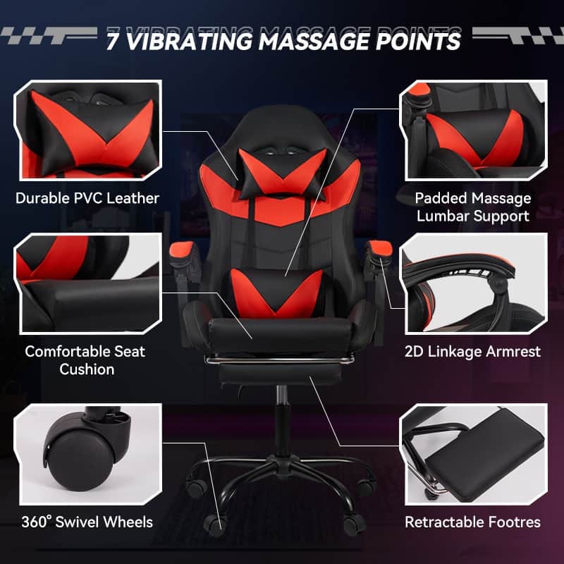 Gaming Chair Black-Blue - Ergonomic PU Seat w/Adjustable Armrests & Metal Legs​