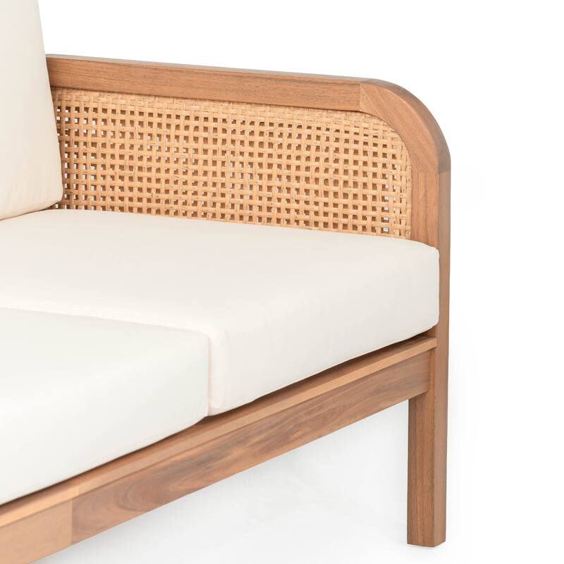 Teak Haven Outdoor Solid Wood Wicker 5-Piece Patio Conversation Set with Waterproof Cushions