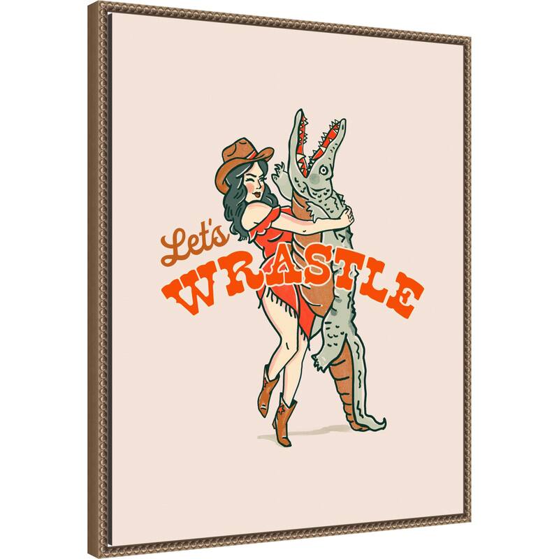 Lets Wrastle Poster by The Whiskey Ginger Framed Canvas Wall Art Print