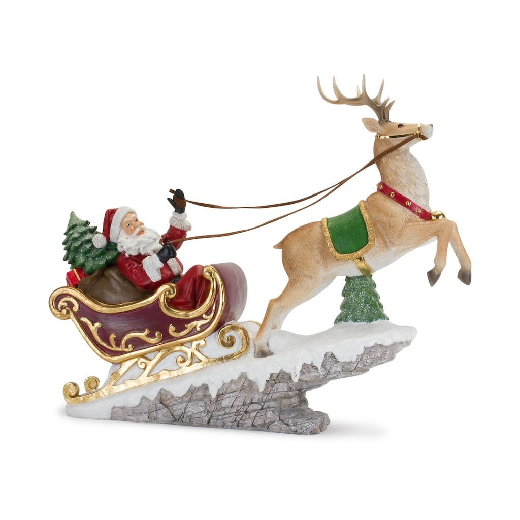21.5" Red Green Santa in Sleigh Reindeer Christmas Tabletop Decoration