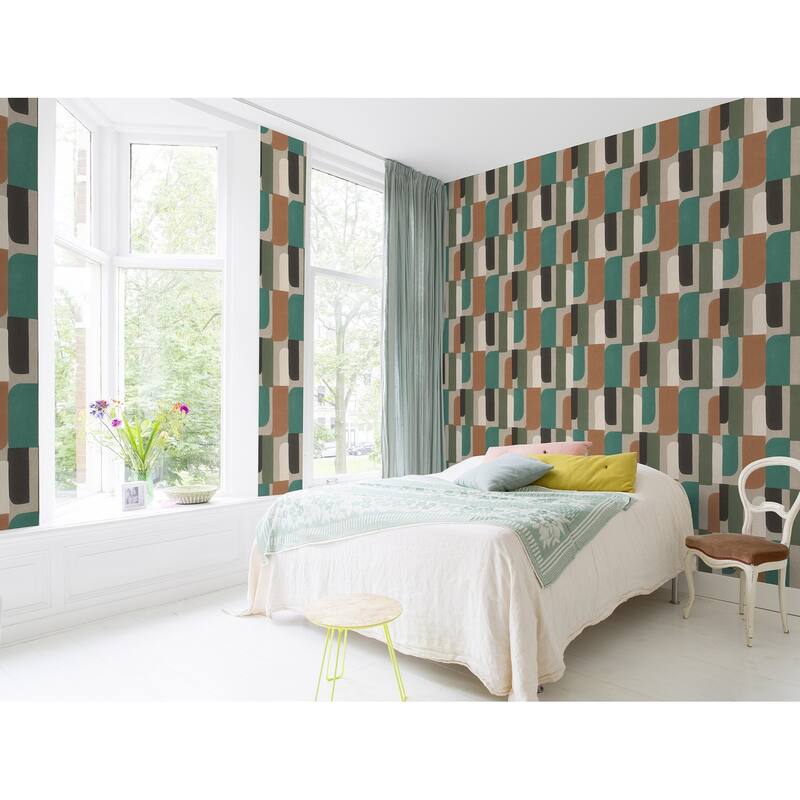 Rasch Derain Green Geometric Wallpaper