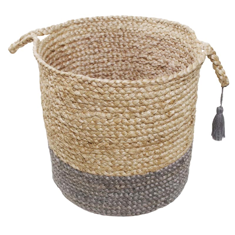 Sevita Two-Tone Jute Hand-Stitched Storage Basket with Handles