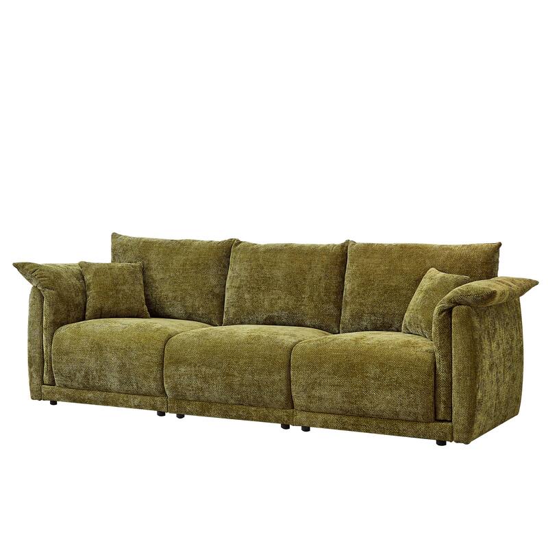 3-Seater Sofa With Unique Design And Soft Arm Pillows Contemporary Style Linen Sofa With 3 Comfortable Cushions With 2 Pillows