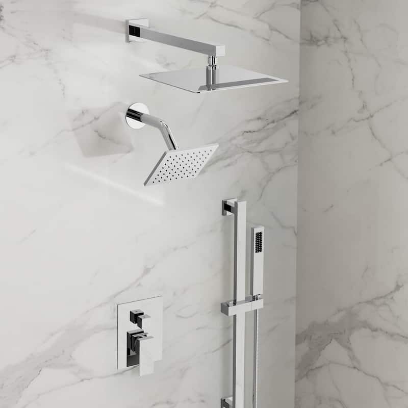 GRANDJOY Shower Faucet Set 10 and 6 inch Wall Mount Rainfall Dual Shower Heads with Handheld Shower Spray Combo High Pressure